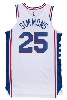 2018 Ben Simmons Game Used Philadelphia 76ers #25 Home Jersey Photomatched to 4/1 & 4/10/18 - 34 Total Pts. & 18 Rebs! (Sports Investors, MeiGray, & Fanatics)